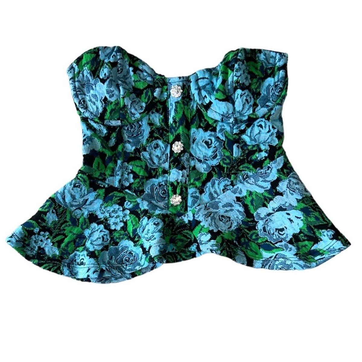 Zara Floral Jacquard Ruffled Strapless Bustier Rhinestone Zara Floral Jacquard Ruffled Strapless Bustier Rhinestone