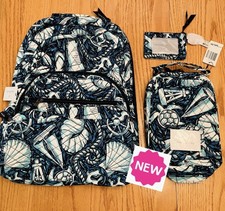 $295 New Lot Of 3 Vera Bradley Bags Shore Enough School Backpack, Lunch, Wallet