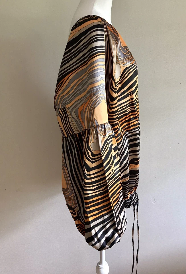 Kaelyn Max Satin Swirl Top Balloon Sleeves Abstract Artsy Women’s Plus Sz 2X - Image 2 of 4