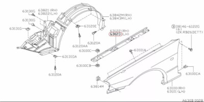 NISSAN Genuine R34 Skyline Front Fender Stiffener LH GTR BNR34 63121-AA400