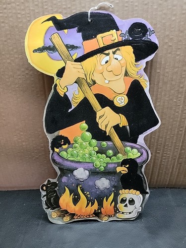 Vintage Halloween Witch & Rat Cauldron Black Crow Die Cut Halloween - Picture 2 of 12