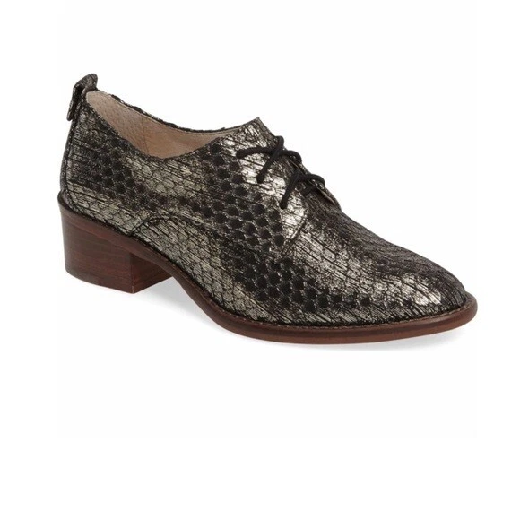 Louise et Cie Lo Fenn Block Heel Leather Derby Lace Up Metallic 6.5 Pewter