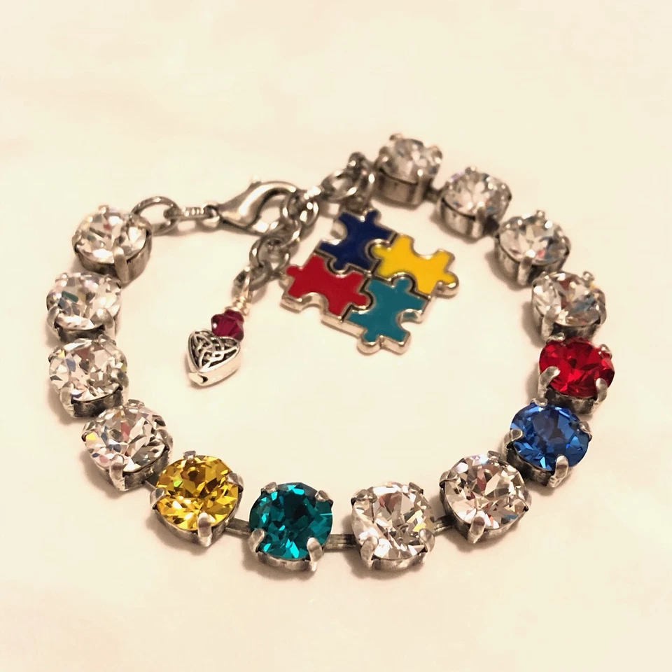 Pulsera Swarovski Elementos Cristal Autismo Dije 8mm Copa Cadena Foto 3 de 4