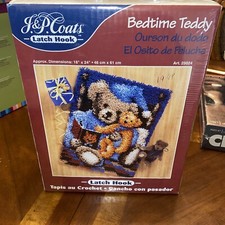 J P Coats Vtg Bedtime Teddy Latch Hook Rug Kit 18x24"  25024 Made In USA Sealed