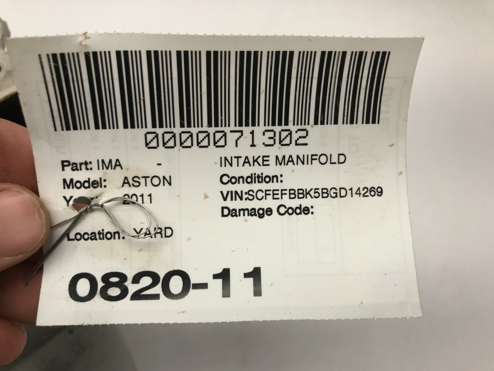 09-16 ASTON MARTIN V8 VANTAGE INTAKE MANIFOLD OEM 4.7 V8 BG33-9C663-DA