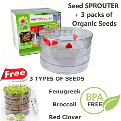 NATURALVITA Seed Sprouter Germinator Sprouting Kit with Tray Lid + Organic Seeds - Broccoli