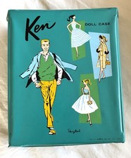 1961 Ken Doll  Ponytail Barbie Turquoise Blue Carrying Case 2 Drawers Empty GUC