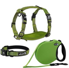 alcott Adventure Retractable Dog Leash or Harness or Collar - Green S - M - L