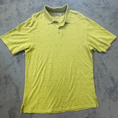 Tommy Bahama Polo Shirt Mens XL Lime Green Ribbed Striped Coastal  Silk/Cotton