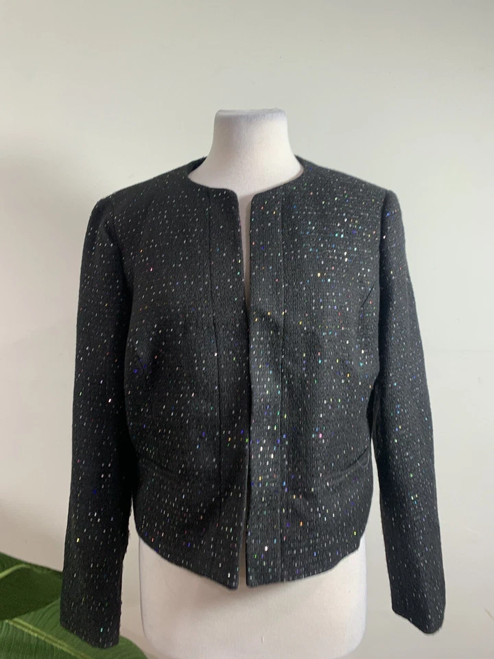 Blazer Nine West Negro Lentejuelas Frente Abierto, Talla 12 Foto 2 de 4