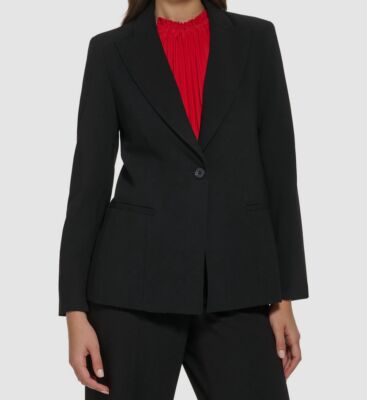 DKNY Women's Black Zipper-Sleeve One-Button Blazer Jacket Petite Size 2P