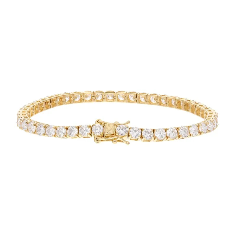 14k Yellow Gold 8.16CT Round Lab Grown Diamond Dainty Tennis Bracelet For Wife