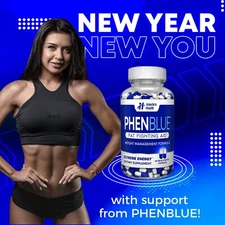 PHENBLUE Fat Fighting Diet pills + Energy 120 Blue/White Capsules