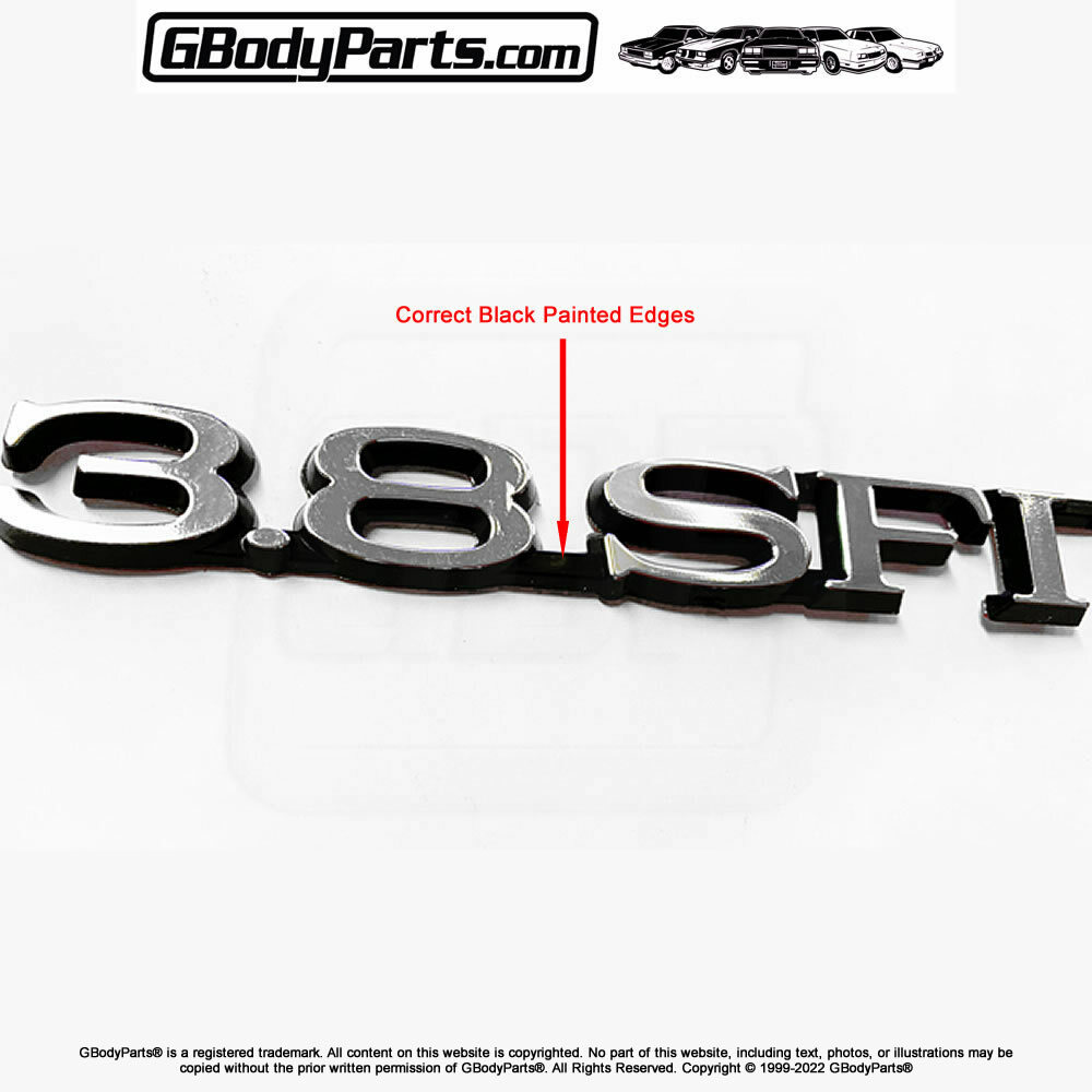 Hood Script Emblem For 84-87 Buick Grand National 3.8L Turbo - Chrome & Black, Adhesive Back