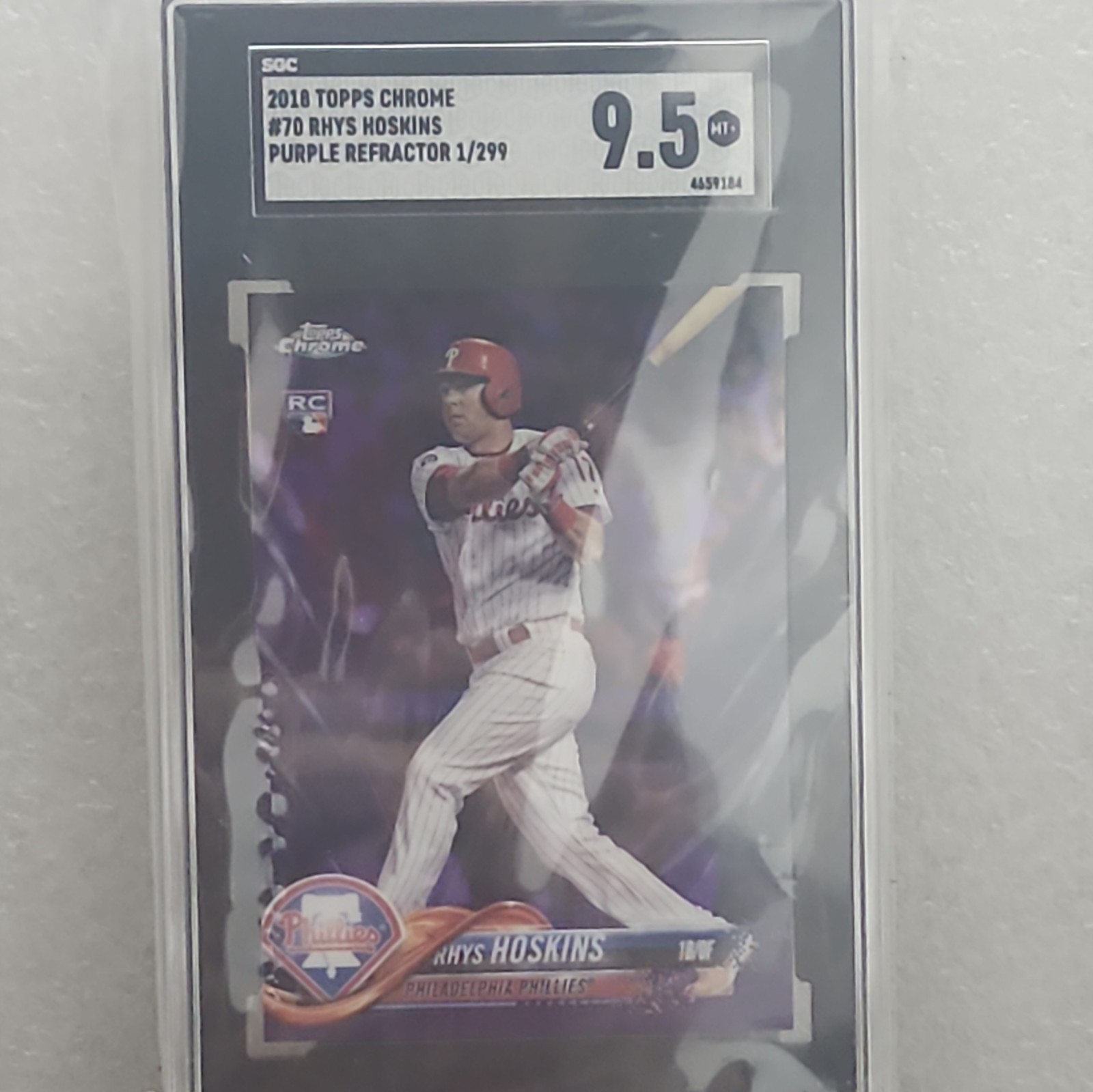 2018 Topps Chrome Rhys Hoskins Purple Refractor Rookie RC #1/299 SGC 9.5