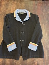 St. John Evening by Marie Gray Knit Jacket Black Blue Sparkle Stripe Size 6