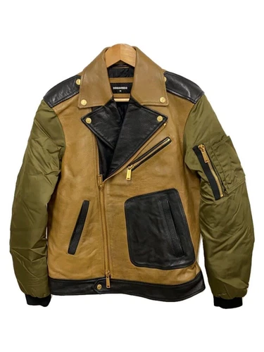 DSQUARED2 RIDER JACKET SWITCH DOUBLE RIDERS 50 PELLE CAMMELLO