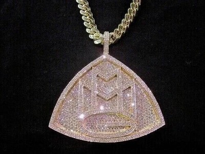 3 Ct Men's Round Cut Natural Moissanite ''MMG'' Custom Fancy Pendant 925 Silver