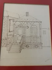 Vintage New Orleans Historical French Quarter Pencil Sketch Art/Jackson Square