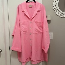 Show Me Your Mumu Johns Button Down Shirt Dress Electric Pink XL+ Neon Oversized