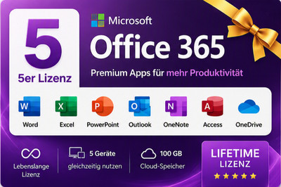 5X Microsoft Office 365 Pro Plus 5 Geräte - lebenslanges Konto für Mac Win iOS