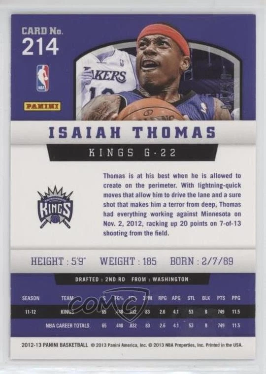 2012-13 Panini Black Knight /10 Isaiah Thomas #214 Rookie RC - Image 2 of 2