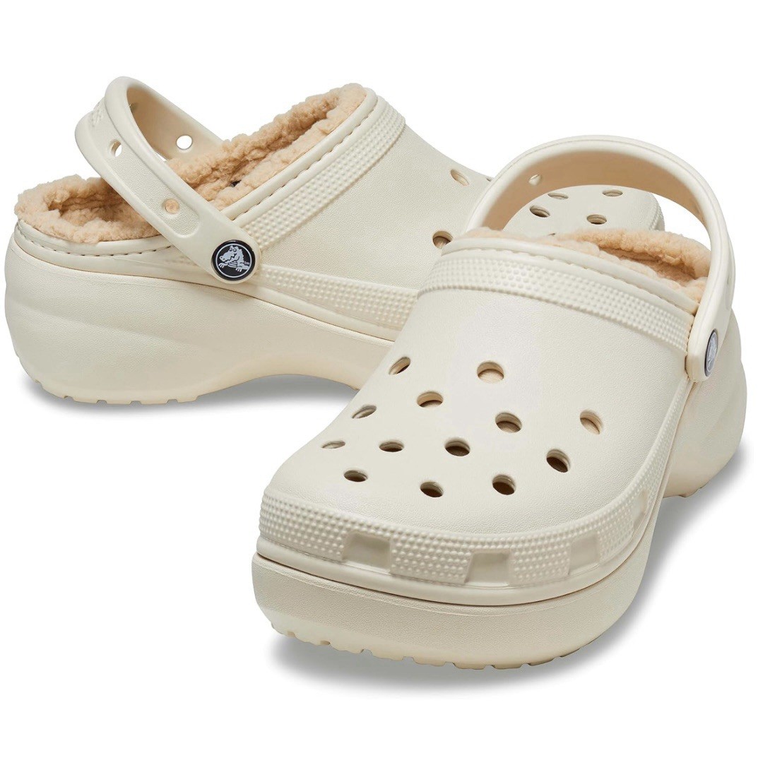 Crocs Classic Platform Lined Clog Bone Beige Tan Womens Size 9 New
