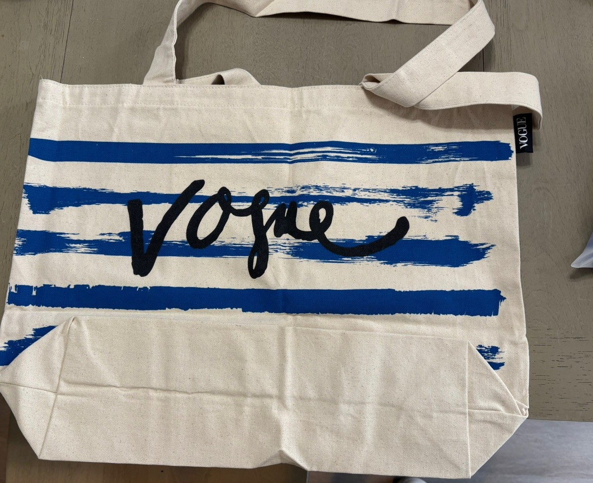 Vogue Striped Blue and Cream Canvas Unstructured Tote Womens Bag