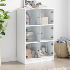 Highboard blanc 68x37x109 cm bois d'ingénierie et verre 6 compartiments haut rangement