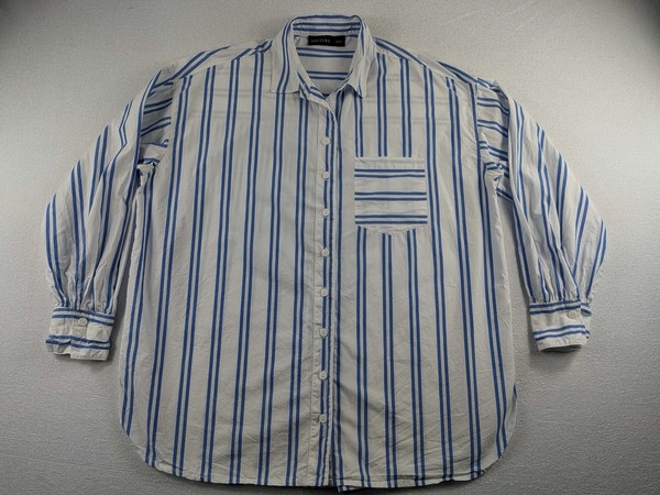 Decjuba Striped Casual Shirt Size XS/S Blue And White Button Up Business Work