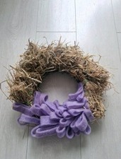 Kranz Strohkranz Dekokranz mit Dekorativen Filzband Lila Handgefertigt 30cm
