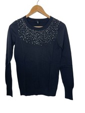 Express Embellished Beaded Sweater Knit Top Long Sleeve Black Size Small