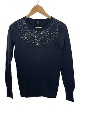 #ad Express Embellished Beaded Sweater Knit Top Long Sleeve Black Size Small $16.74