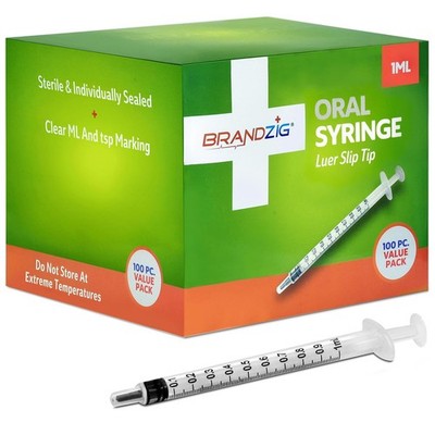 1ml Oral Syringe - 100 Pack   Luer Slip Tip, No Needle, 100 Count (Pack of 1)