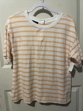 Boxy Crewneck Tee - Park Stripe | Talbots Size M Cotton