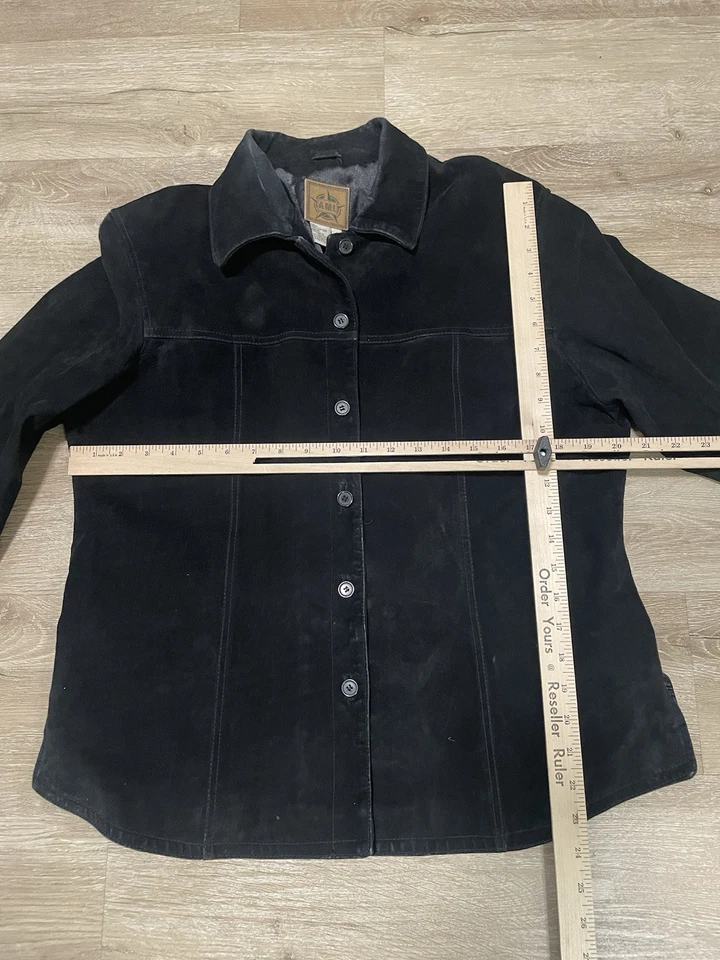 Chaqueta AMI Gamuza Cuero Mujer Talla L Negra Cazadora Botón Frontal Blazer Top Y2K Foto 4 de 4