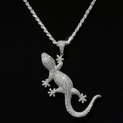 2 Ct Round Cut Simulated Diamond Men's Lizard Pendant In 14k White Gold Plated