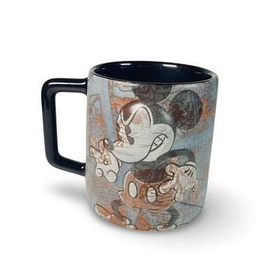 Disney Mickey Mouse 3D Raised Coffee Mug Comic Collage Black Interior