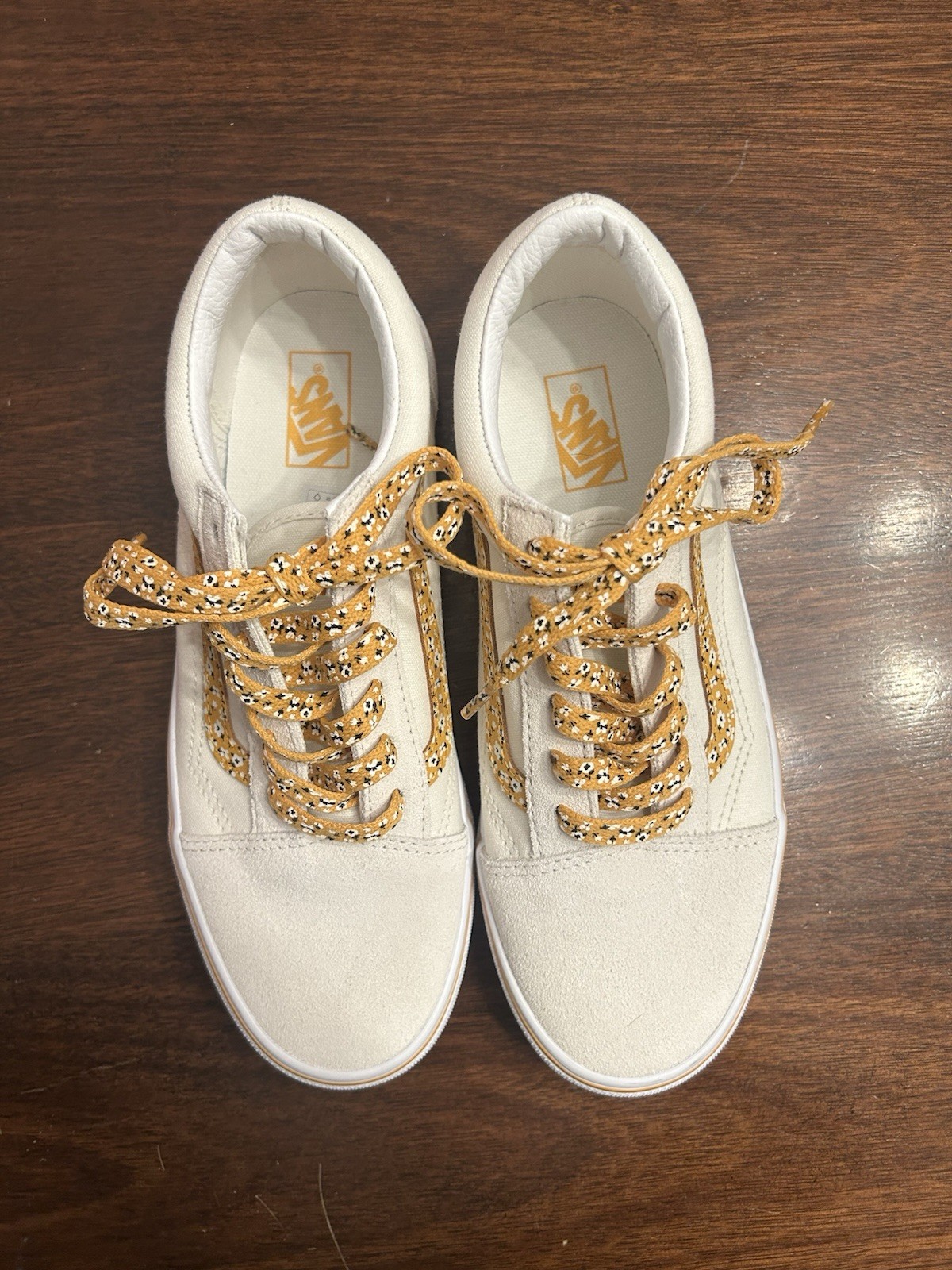 VANS White Canvas Low Top Sneakers Yellow Flowered Lace Up Casual Shoes thumbnail 3
