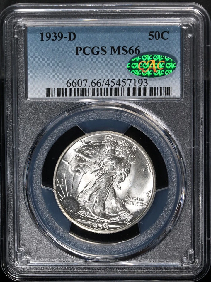 1939-D Walking Liberty Half CAC Sticker PCGS MS66 Blazing White Gem - Image 3 of 4