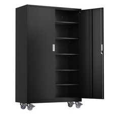 Large Metal Storage Cabinet with 2 Doors and 5 Adjustable Shelves for Garages
