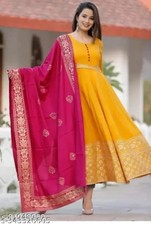 Beautiful Indian YELLOW ANARKALI LONG GOWN KURTA WITH BEAUTIFUL DUPATTA