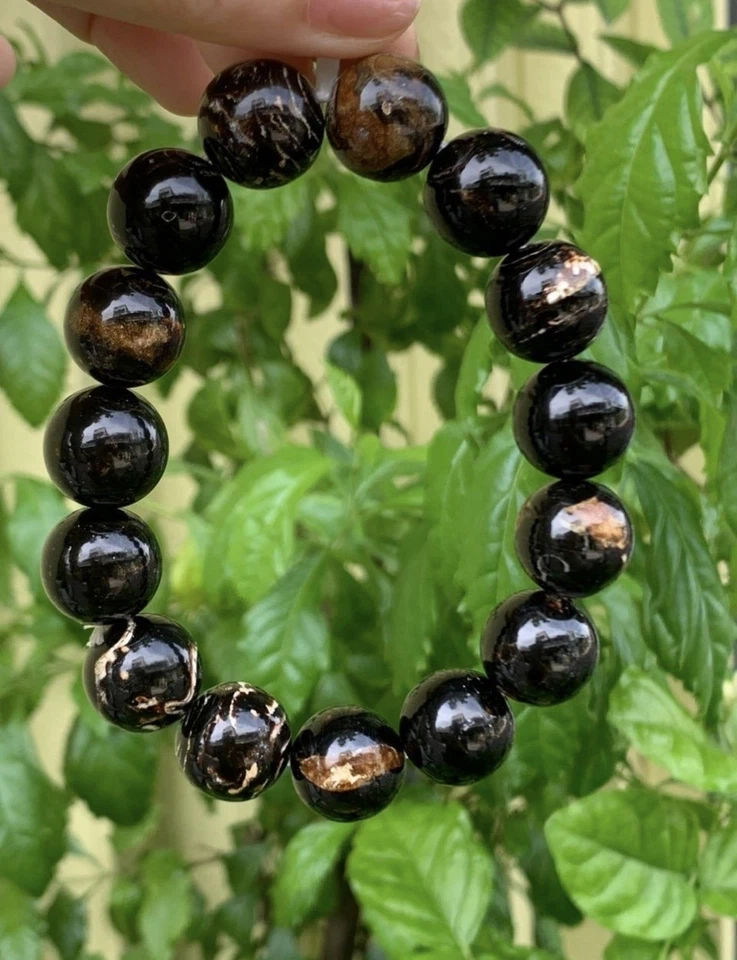 Natural Black Coral 16mm bead bracelet, -Wrist 19cm, Certificate - Image 2 of 4