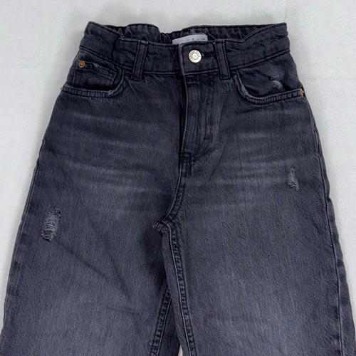 Zara Kids Girls Distressed Wide Leg Jean Size 9 Washed Black Gray - Picture 3 of 11