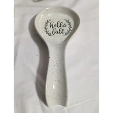 Old East Main Co. Ceramic Spoon Rest “Hello Fall” Beige With Green Speckles NWOT