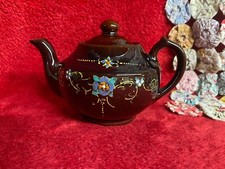 Vtg Handpainted Brown Tea Pot with Vented Lid Made in Japan