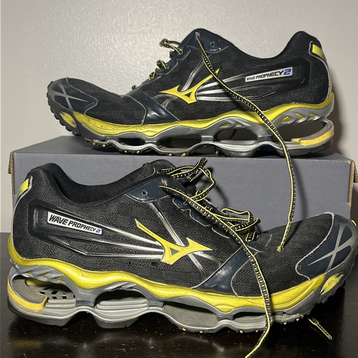 b*e様 箱無しにつきオークション新品MIZUNO WAVE PROPHECY2 Mizuno Wave Prophecy 2 Running Athletic Shoes Black Yellow