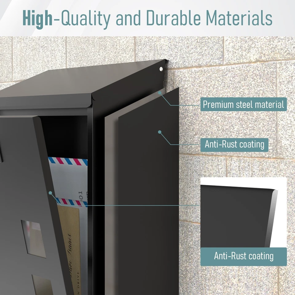 Post Boxes Wall Mounted Waterproof Steel Mail Box Modern Delivery Letter Box - Image 4 of 4