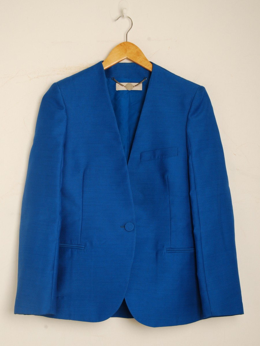 Stella McCartney Women Blue Jacket Wool Silk Solid One