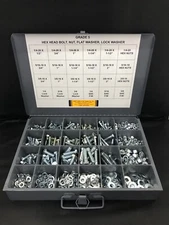 980pcs ASSORTMENT KIT- GRADE 5 BOLT, NUT, WASHER, & LOCK WASHER 1/4” 5/16” 3/8”